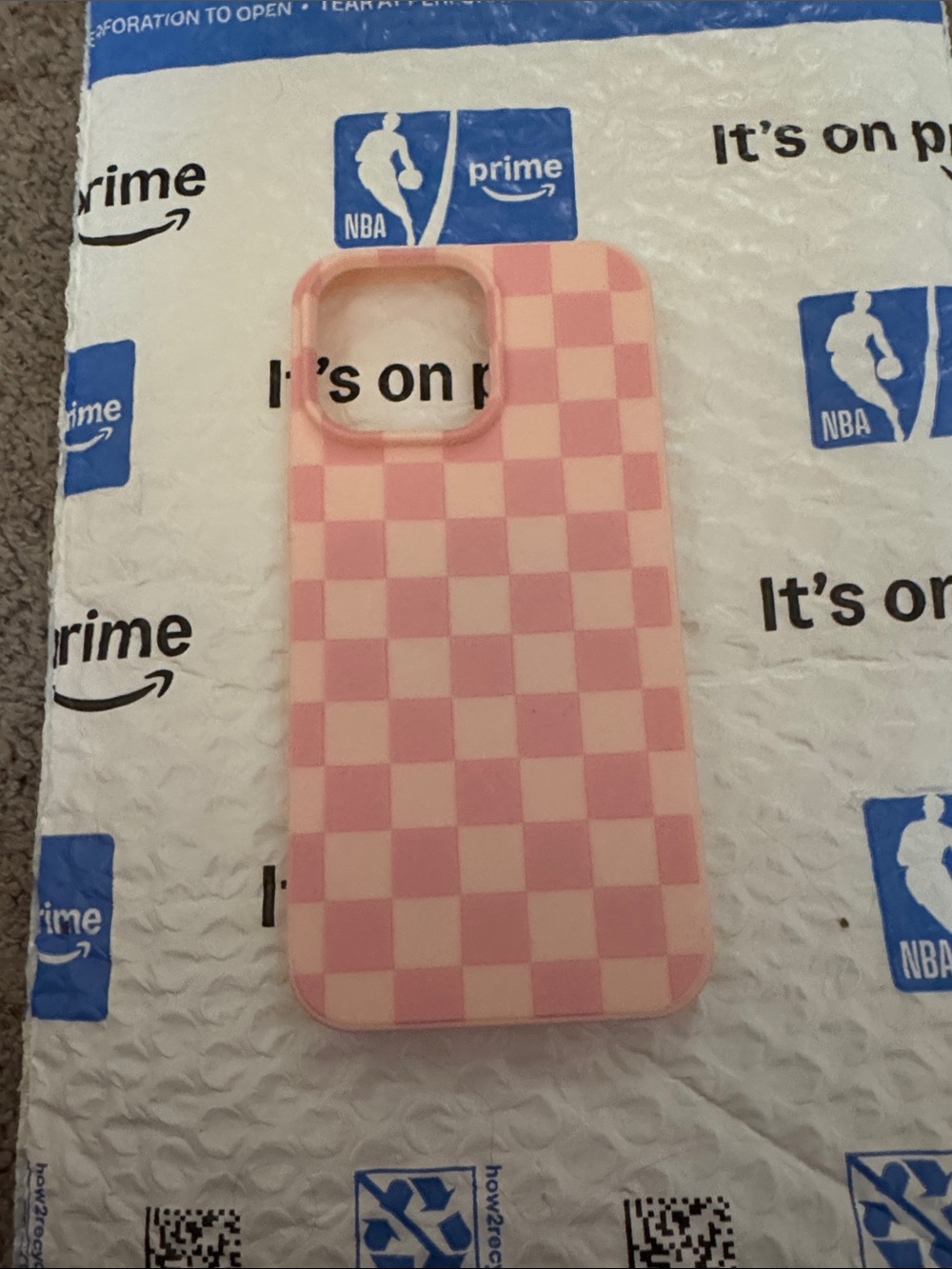SHEIN Pink and Cream Checkerboard iPhone Case